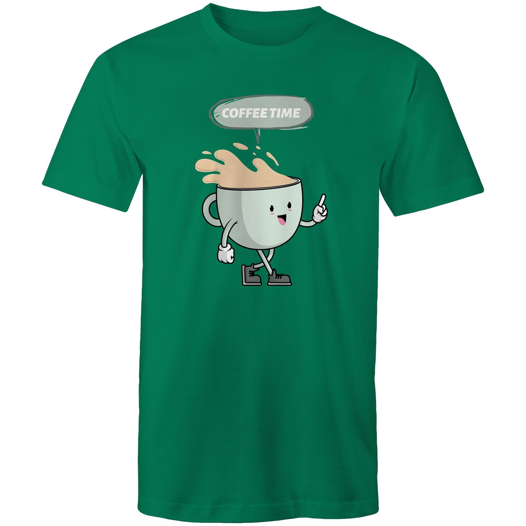 Coffee Time - Mens T-Shirt Kelly Green Mens T-shirt Coffee Printed In Australia