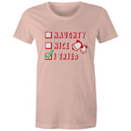 Naughty, Nice, I Tried, Santa's Christmas List - Womens T-shirt Pale Pink Womens Christmas T-shirt Christmas Printed In Australia