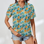 Pineapple Coconut Women's Collared Pocketless Short Sleeve Shirt