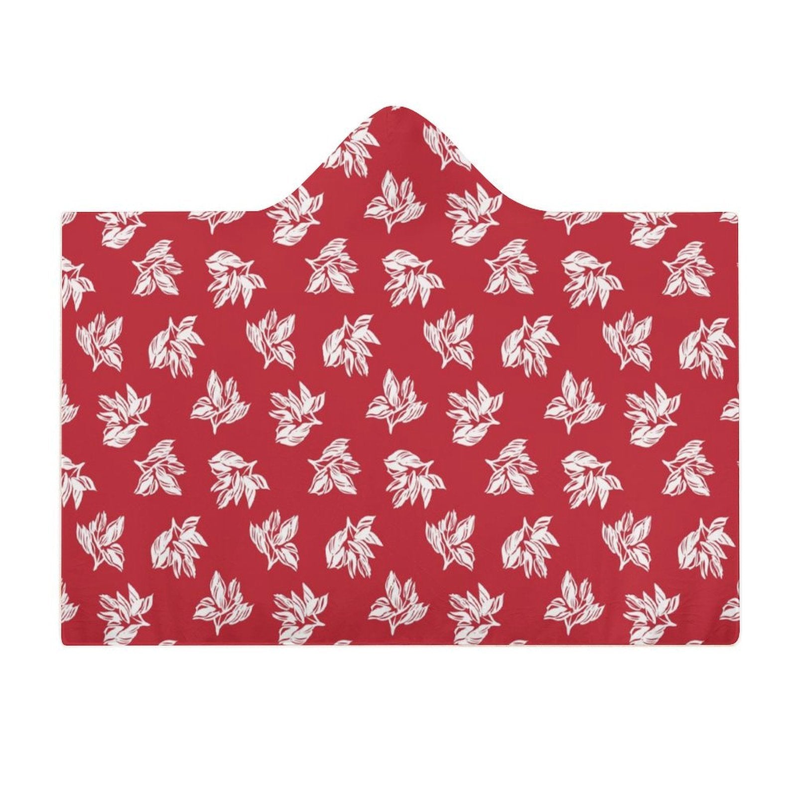 Retro Red Hawaiian Foliage Kids Hooded Blanket 100cm x 130cm Kids Hooded Blanket Plants Printed Offshore Surf