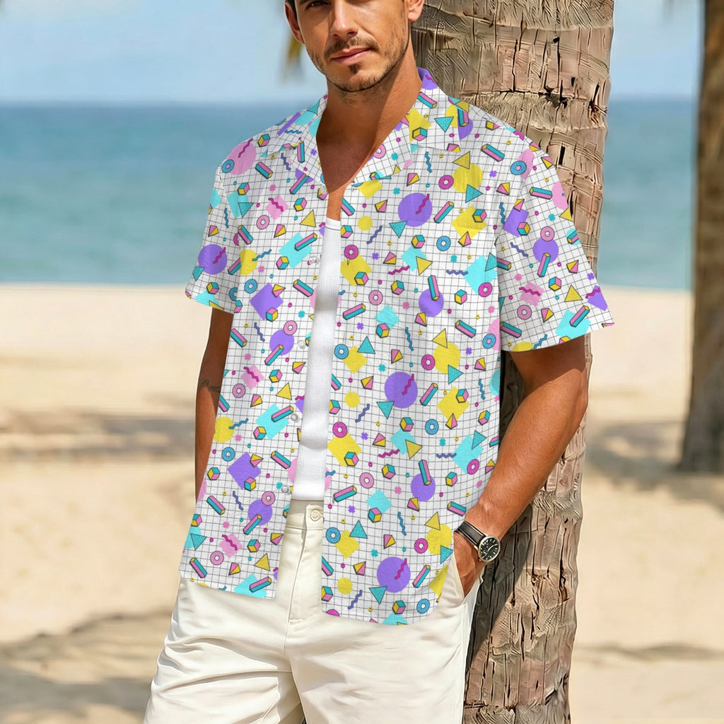 80's Grid Men's Crinkle Hawaiian Shirt