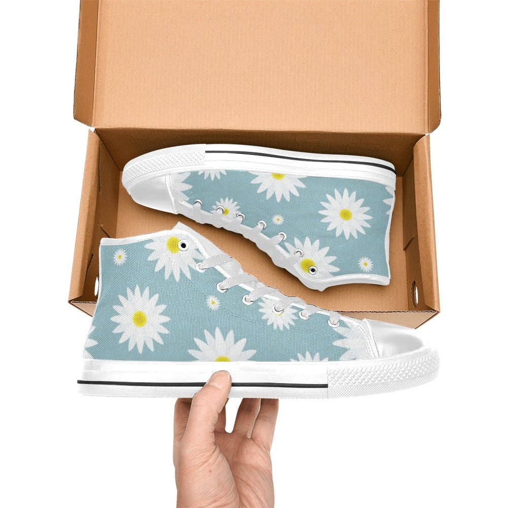 Flowers On Blue - Women's High Top Canvas Shoes