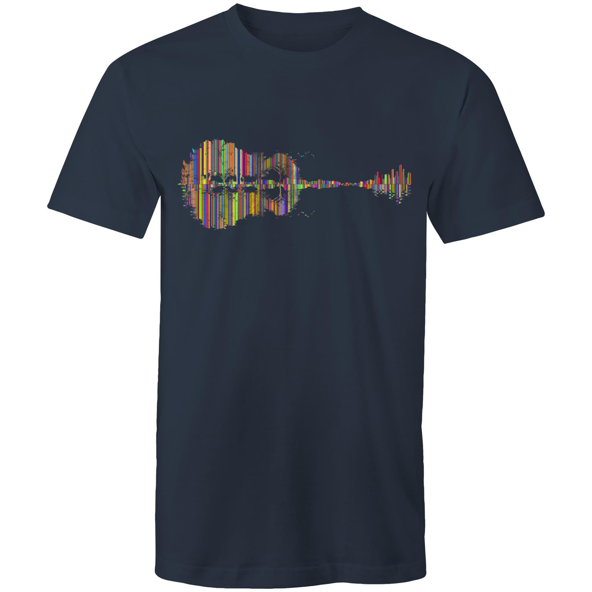 Guitar Reflection In Colour - Mens T-Shirt Navy Mens T-shirt Music Printed In Australia