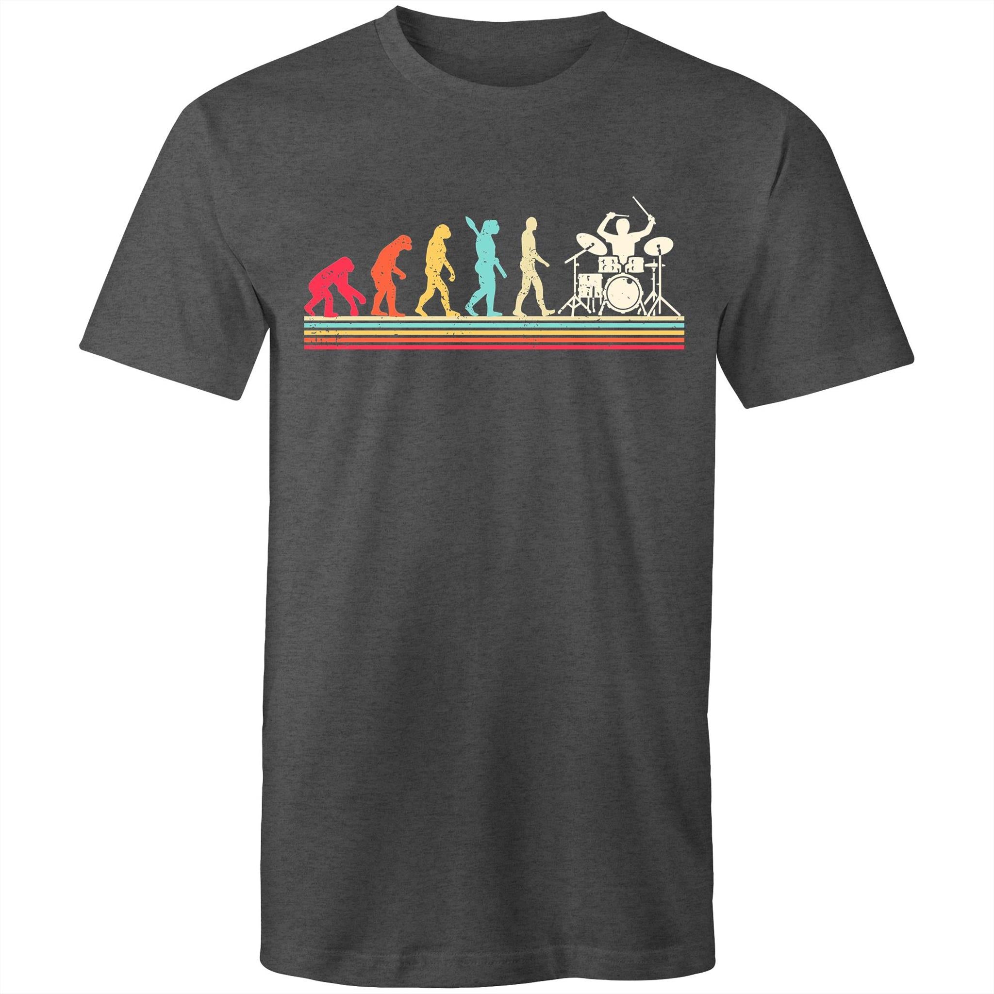 Drummer Evolution - Mens T-Shirt Asphalt Marle Mens T-shirt Music Printed In Australia