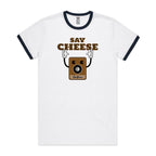 Say Cheese, Retro Camera - Staple Ringer Tee White Navy Ringer T-Shirt Printed In Australia Retro
