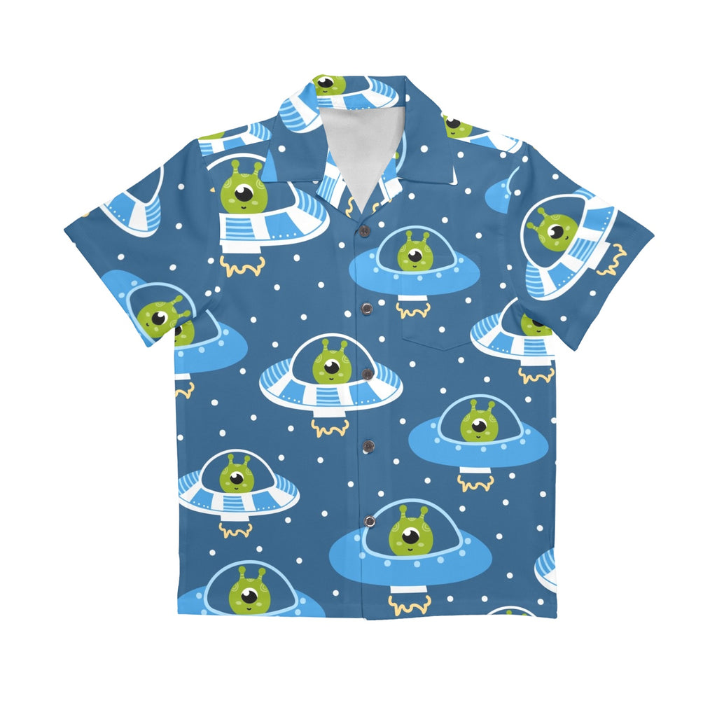 Cute Aliens in UFOs Senior Kids Hawaiian Shirt Senior Kids Hawaiian Shirt 8-15 Printed Offshore Sci Fi