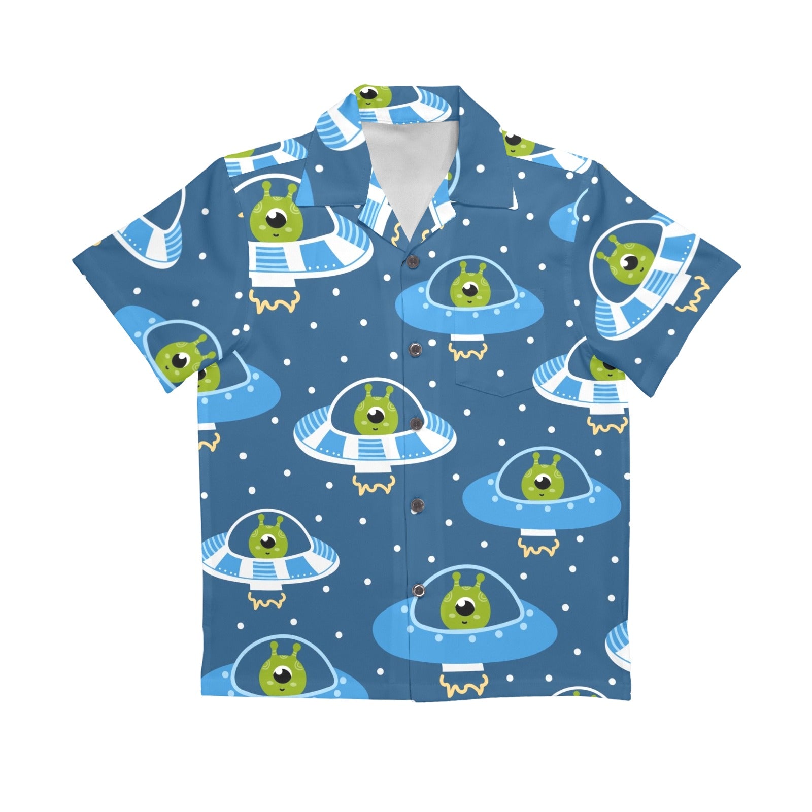 Cute Aliens in UFOs Senior Kids Hawaiian Shirt Senior Kids Hawaiian Shirt 8-15 Printed Offshore Sci Fi