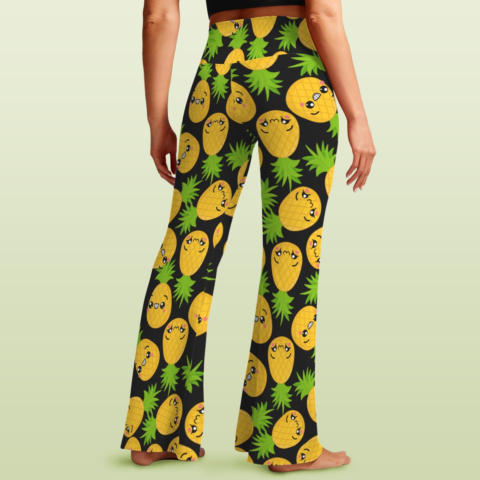 Cool Pineapples High Waist Crossover Tummy Control Flare Leggings High Waist Flare Leggings Food Printed Offshore
