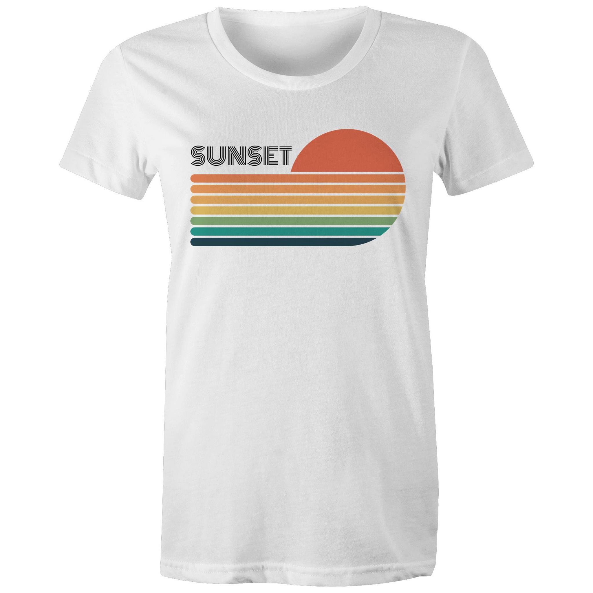 Retro Sunset - Womens T-shirt White Womens T-shirt Printed In Australia Retro