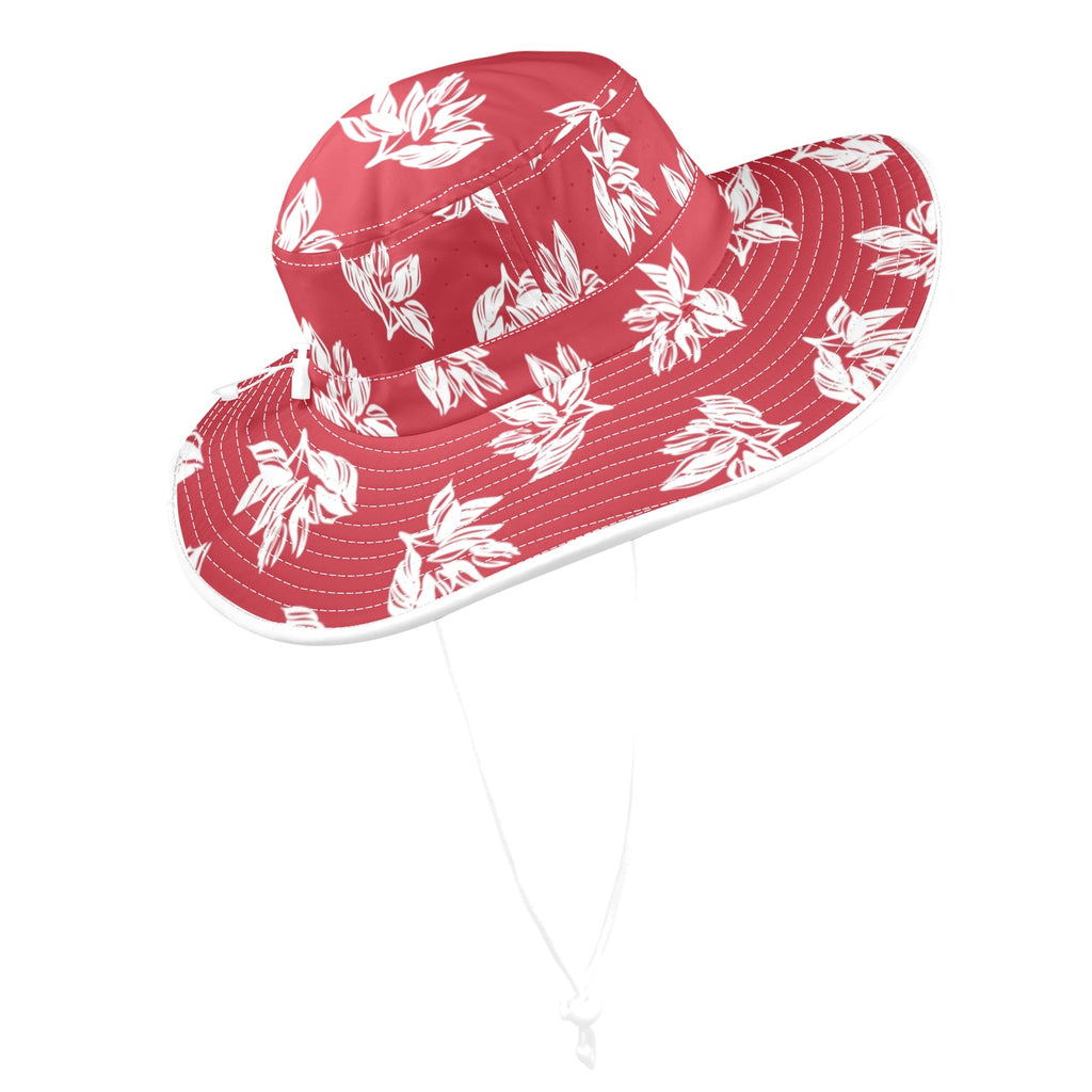 Red Retro Foliage Wide Brim Bucket Hat Wide Brim Bucket Hat Printed Offshore Retro