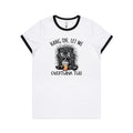 Frazzled Cat, Hang On Let Me Overthink This Women's AS Colour Ringer Tee White Black Womens Ringer T-shirt animal Printed In Australia