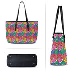 Bright And Bold Flowers PU Leather Tote Bag Large Leather Tote Bag-Large Plants Printed Offshore