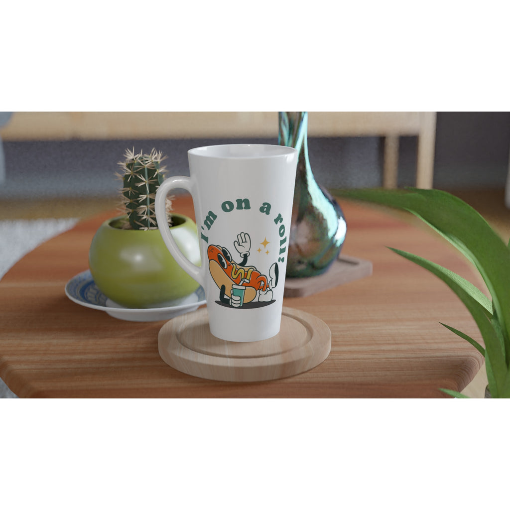Hot Dog, I'm On A Roll - White Latte 17oz Ceramic Mug Latte Mug food Globally Fulfilled Retro