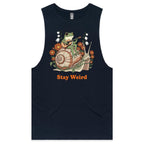 Stay Weird, Guitar Playing Frog On A Snail Mens Men's AS Colour Drop Arm Tank Top Navy Drop Arm Tank Top animal Music Printed In Australia