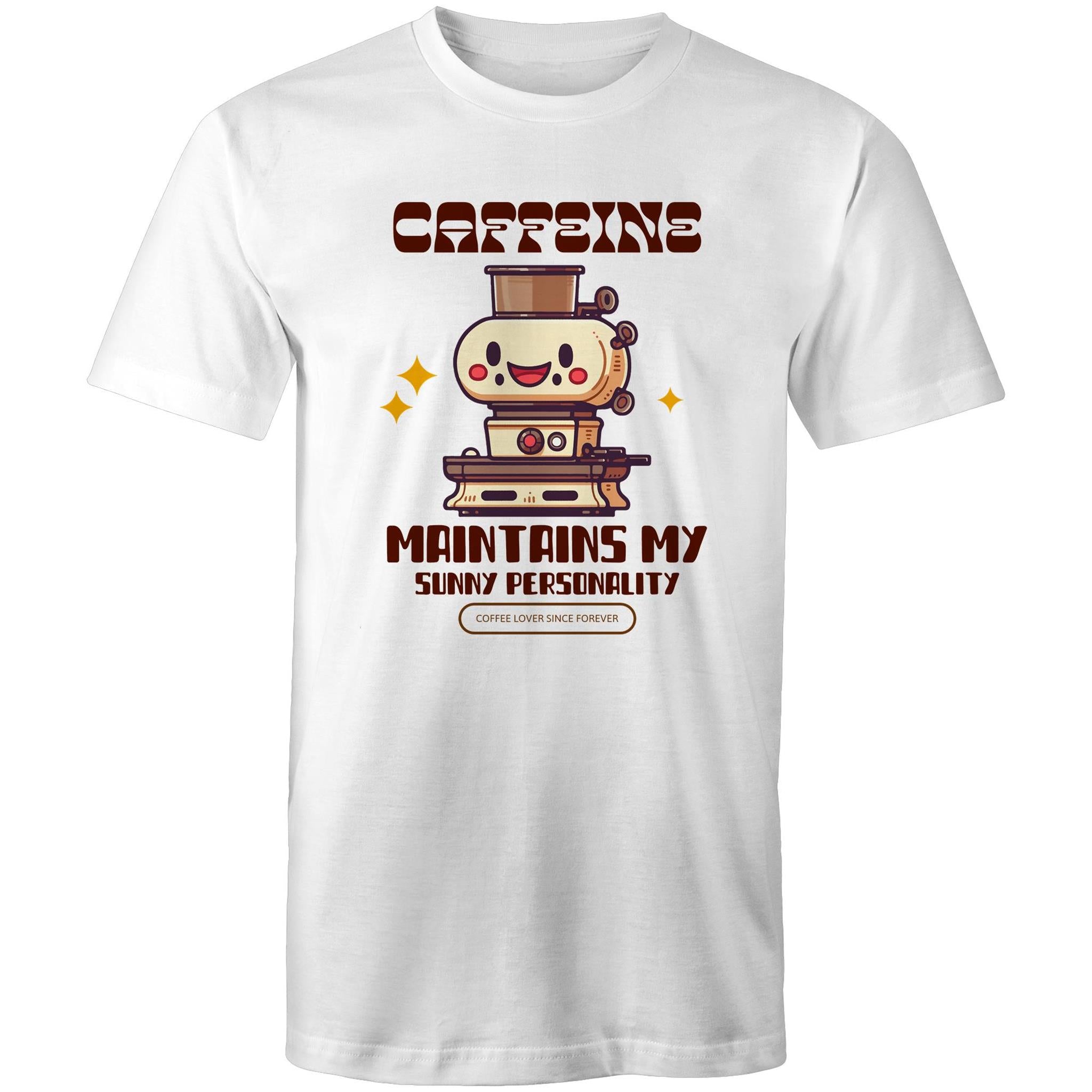 Caffeine Maintains My Sunny Personality - Mens T-Shirt White Mens T-shirt Coffee Printed In Australia