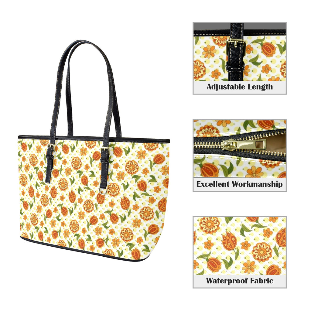 Graphic Floral PU Leather Tote Bag Large
