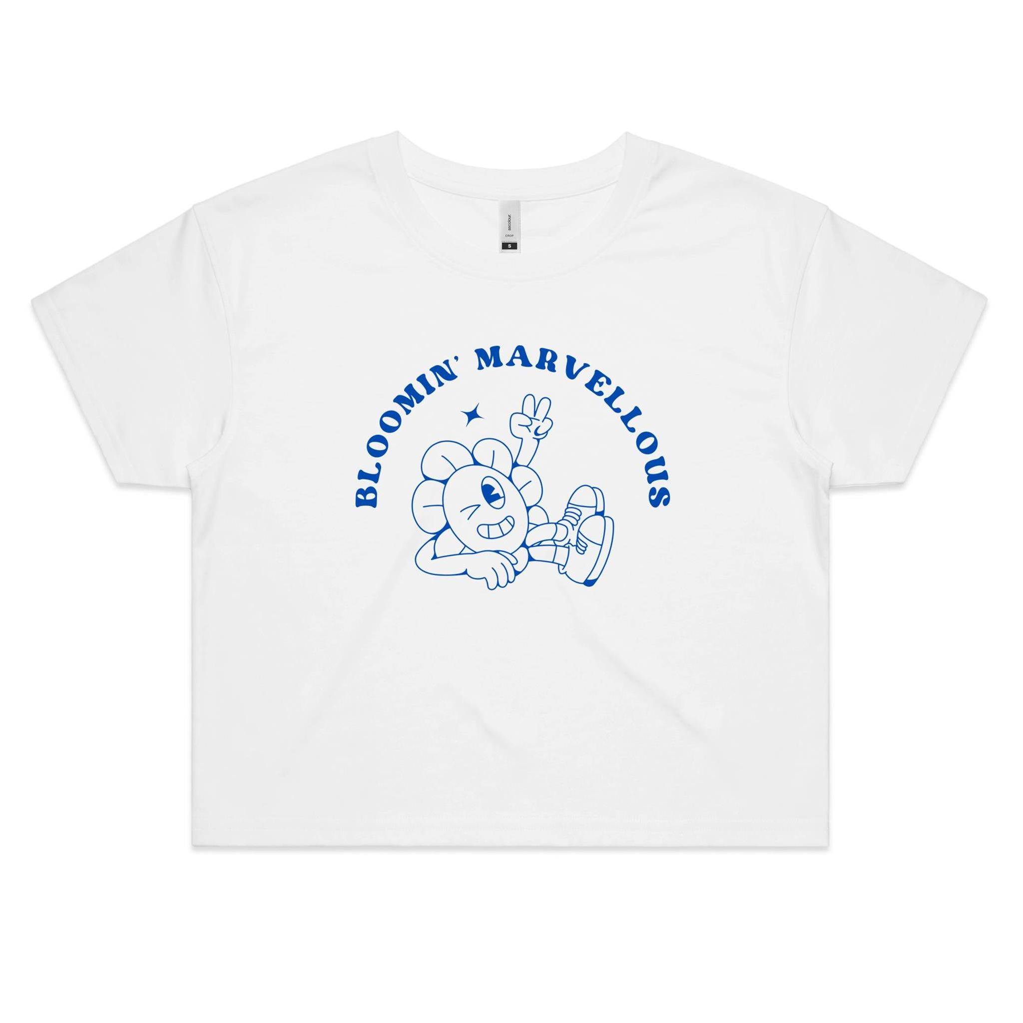 Bloomin' Marvellous Women's AS Colour Crop Tee White Printed In Australia