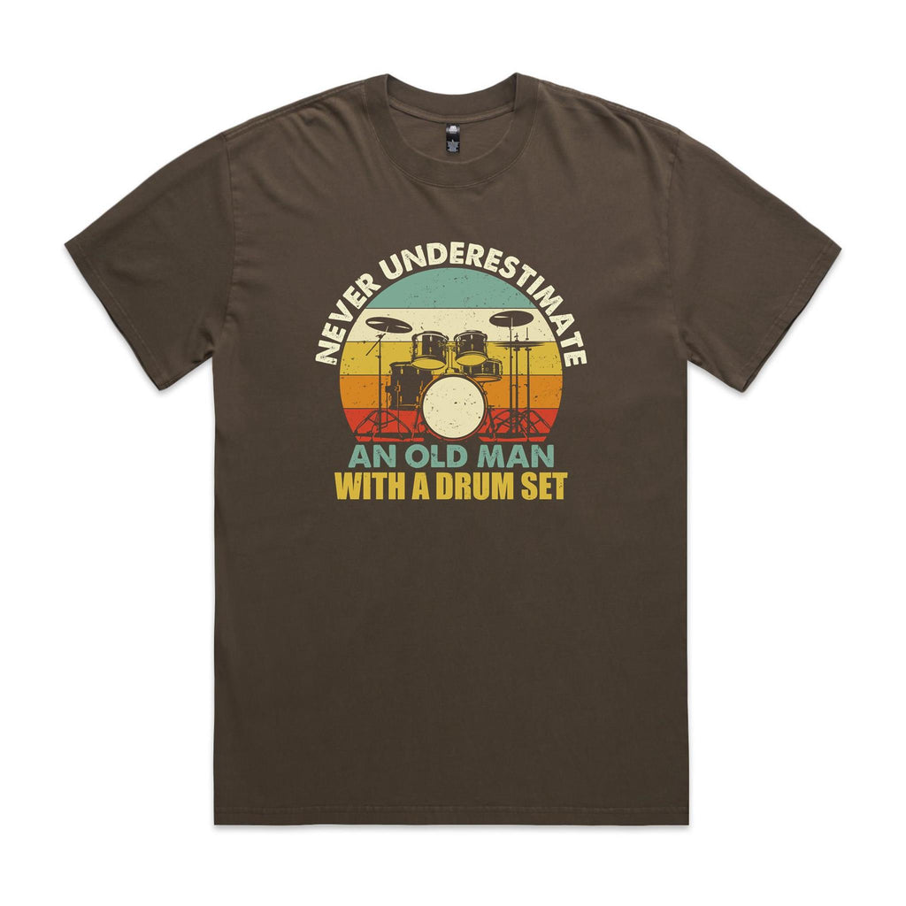 Never Underestimate An Old Man With A Drum Set - AS Colour Heavy Faded Tee