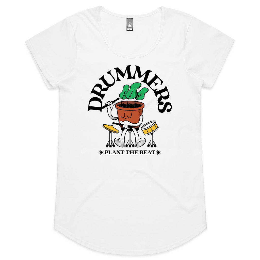 Drummers Plant The Beat - Womens Scoop Neck T-Shirt White Womens Scoop Neck T-shirt Music Printed In Australia