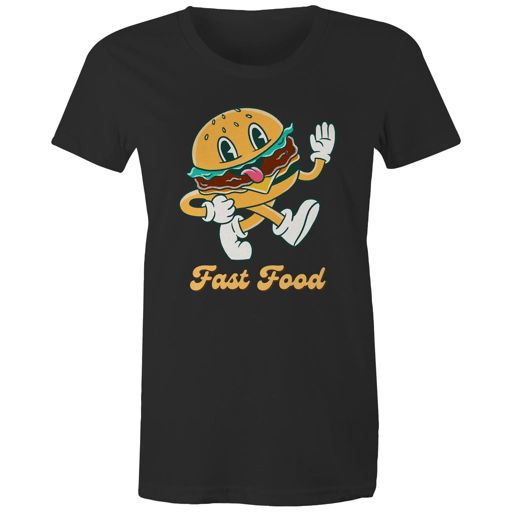 Fast Food, Hamburger - Womens T-shirt Black Womens T-shirt Food Printed In Australia