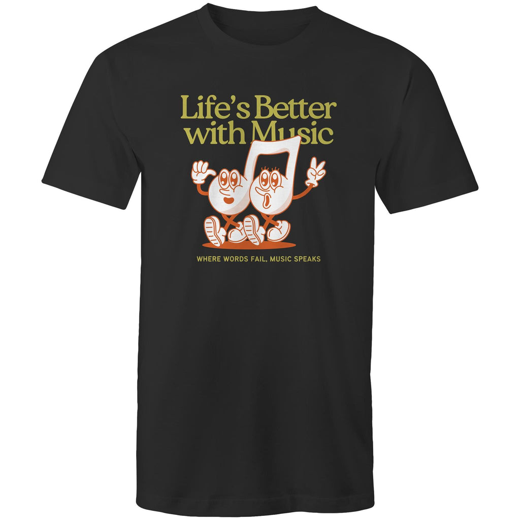Life's Better With Music - Mens T-Shirt Black Mens T-shirt Music Printed In Australia