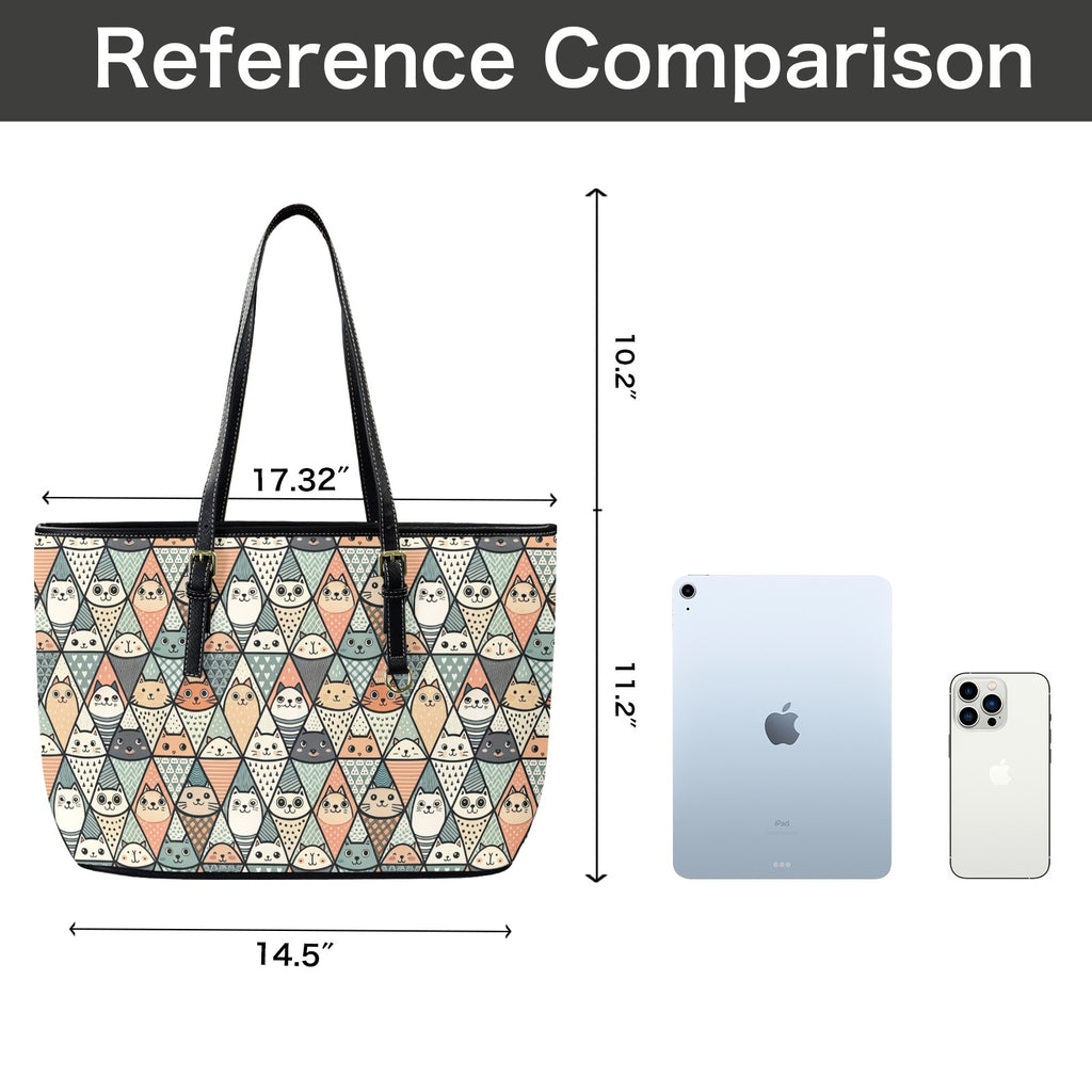 Diamond Cat Pattern - Leather Tote Bag-Large