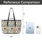Diamond Cat Pattern - Leather Tote Bag-Large