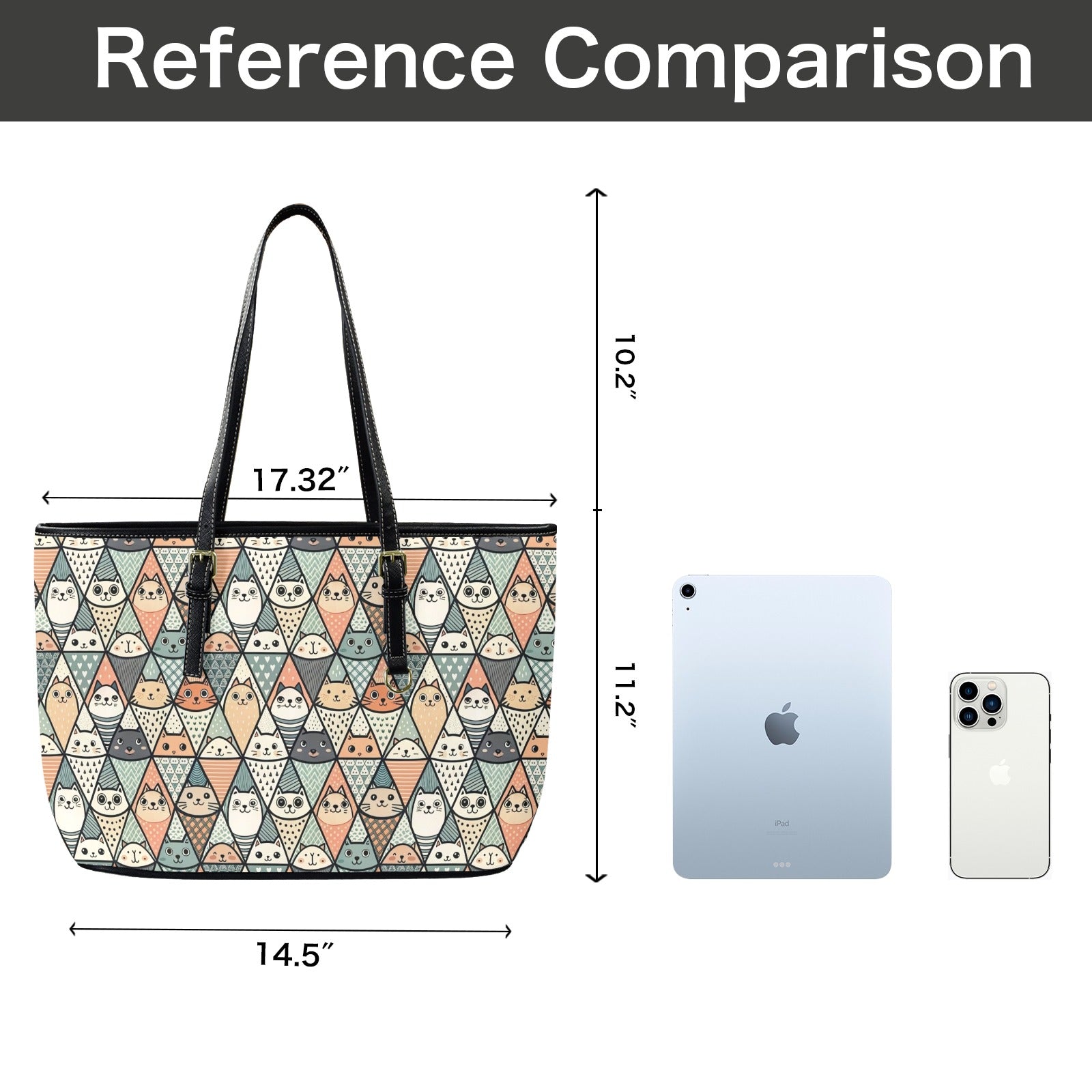 Diamond Cat Pattern - Leather Tote Bag-Large