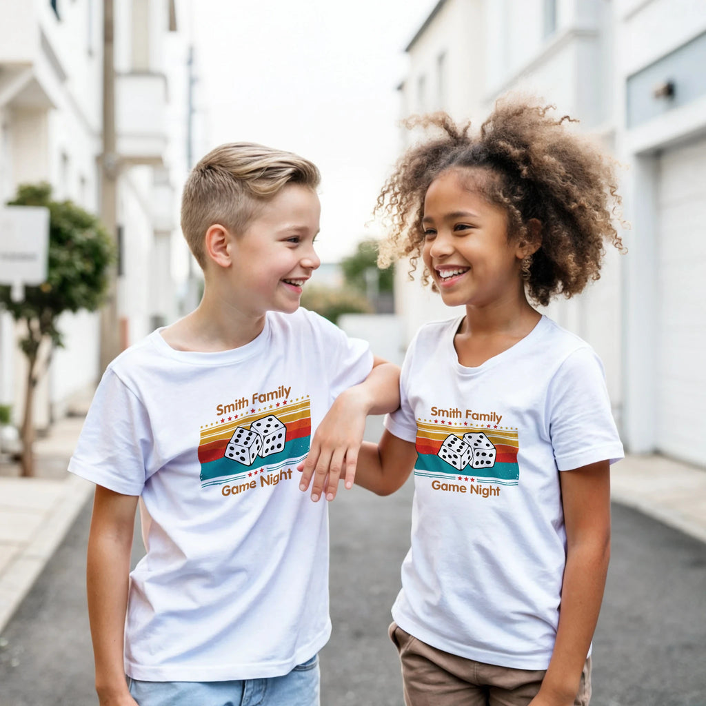 Personalised - Dice, Family Games Night - Classic Kids Crewneck T-shirt | Gildan® 5000B White Personalised Kids T-shirt customise Games Globally Fulfilled personalise