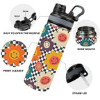 Happy Retro Flowers - Insulated Water Bottle with Dual-Use Lid (18oz) Insulated Water Bottle with Dual-Use Lid (18oz) Printed Offshore Retro