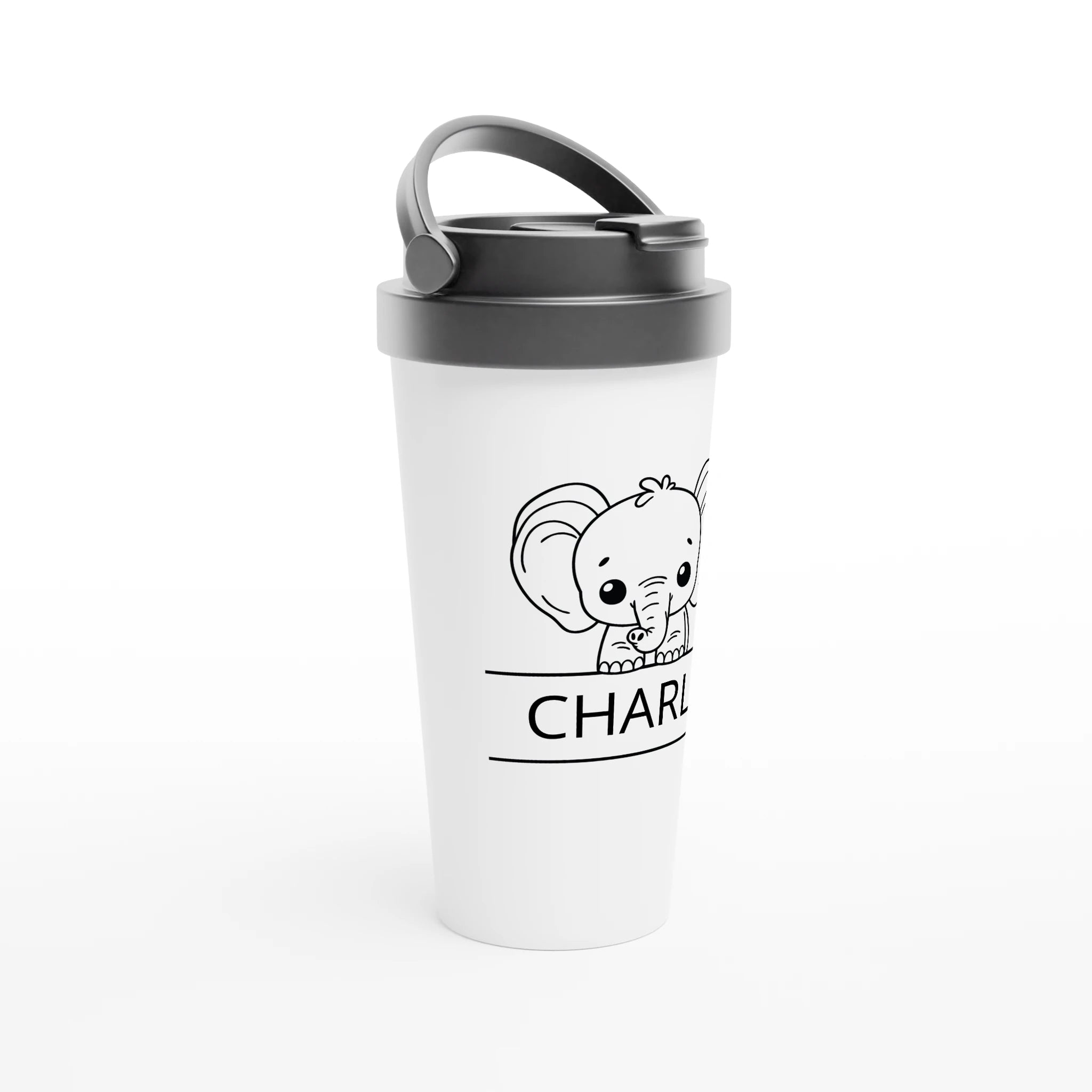 Personalise - Elephant Name - White 15oz Stainless Steel Travel Mug Personalised Travel Mug animal customise Globally Fulfilled Name personalise