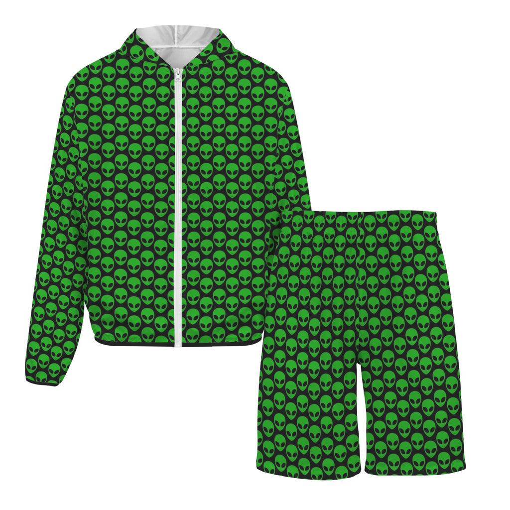 Aliens Men's Lightweight Sun Hoodie & Shorts Set Men's Lightweight Sun Hoodie & Shorts Printed Offshore Sci Fi