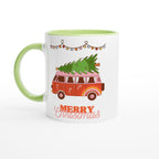 Christmas Tree On Peace Van - White 11oz Ceramic Mug with Colour Inside Ceramic Green Christmas Colour Mug Christmas Globally Fulfilled
