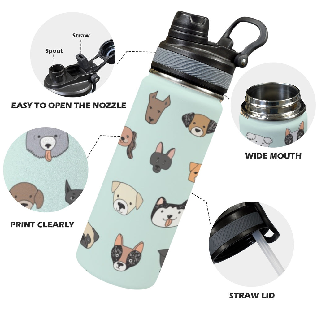 Dog Faces - Insulated Water Bottle with Dual-Use Lid (18oz) Insulated Water Bottle with Dual-Use Lid (18oz) animal Printed Offshore