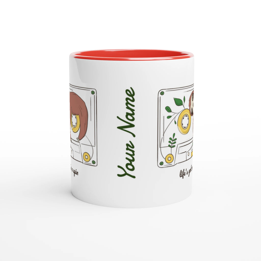 Personalised - Cassette, Life's Got Me In A Spin - White 11oz Ceramic Mug with Colour Inside Personalised 11oz Mug animal customise Globally Fulfilled Music personalise Retro