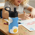 Fried Eggs 12oz Kids Water Bottle with Straw Lid