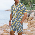 Lemon Seagull Men's Hawaiian Shirt & Shorts Set Men's Hawaiian Shirt & Shorts Set animal Printed Offshore