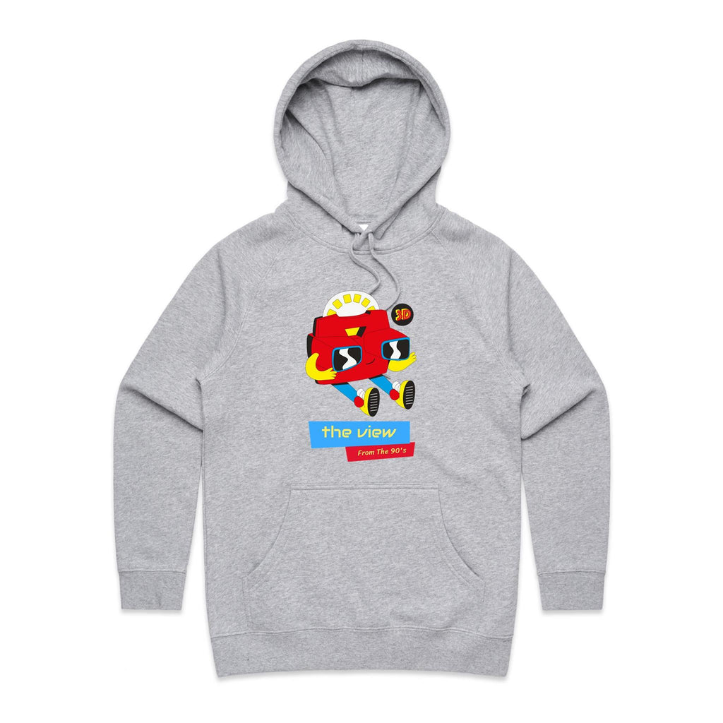 The View From The 90's - Womens Hoodie Grey Marle Womens Hoodie Printed In Australia Retro
