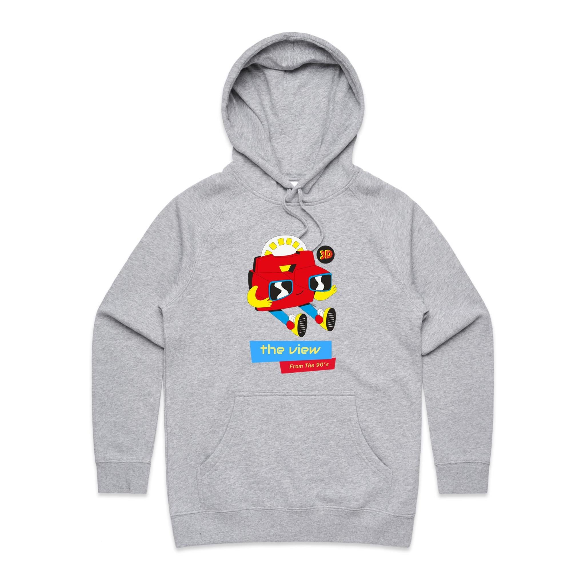 The View From The 90's - Womens Hoodie Grey Marle Womens Hoodie Printed In Australia Retro