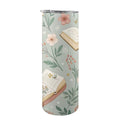 Books And Flowers In Green 20oz Tall Skinny Tumbler with Lid and Straw One Size 20oz Tall Skinny Tumbler with Lid and Straw Printed Offshore