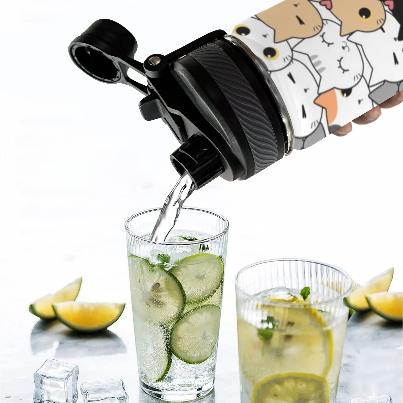 Cute Cartoon Cats - Insulated Water Bottle with Dual-Use Lid (18oz) Insulated Water Bottle with Dual-Use Lid (18oz) animal Printed Offshore