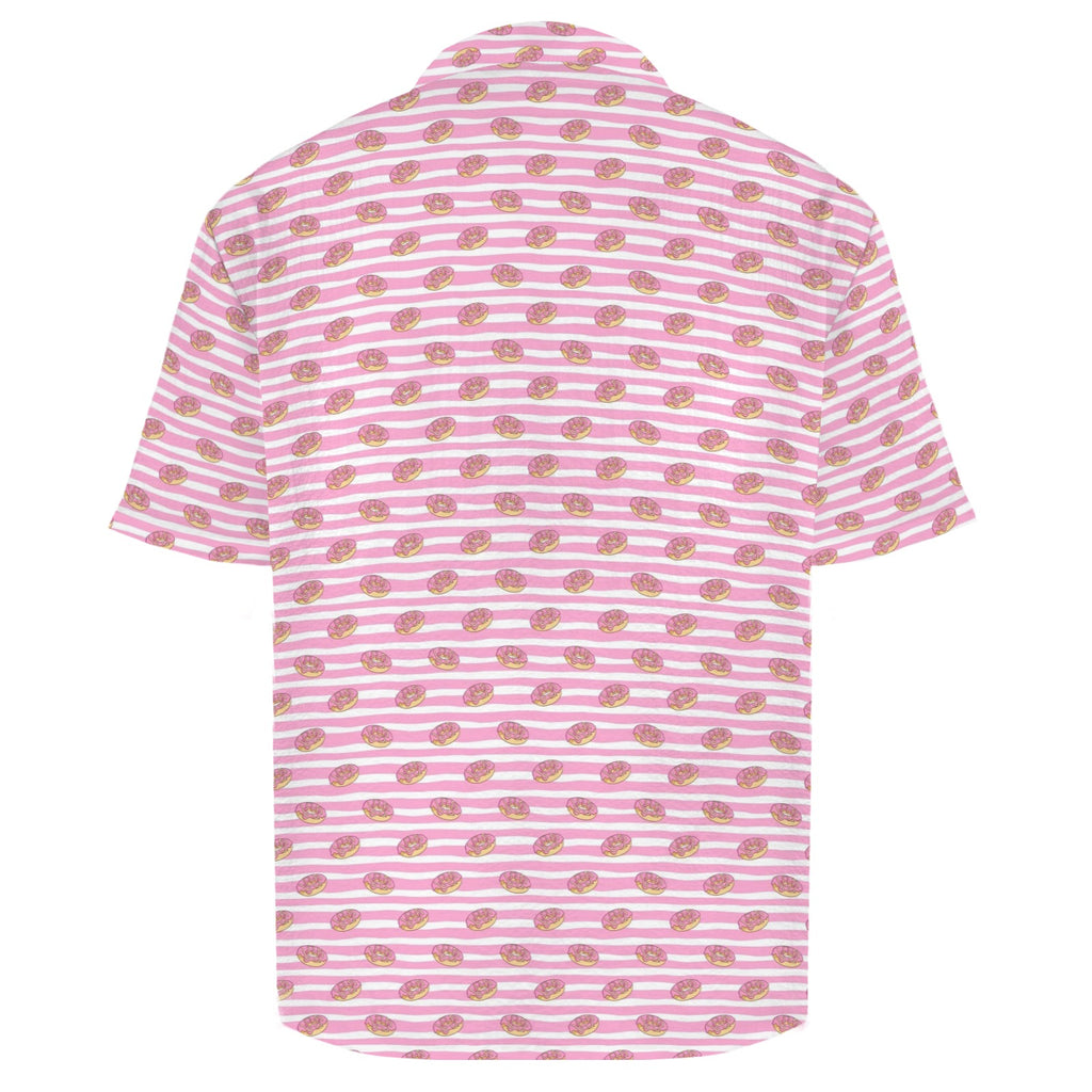 Pink Donut Stripes Men's Crinkle Hawaiian Shirt