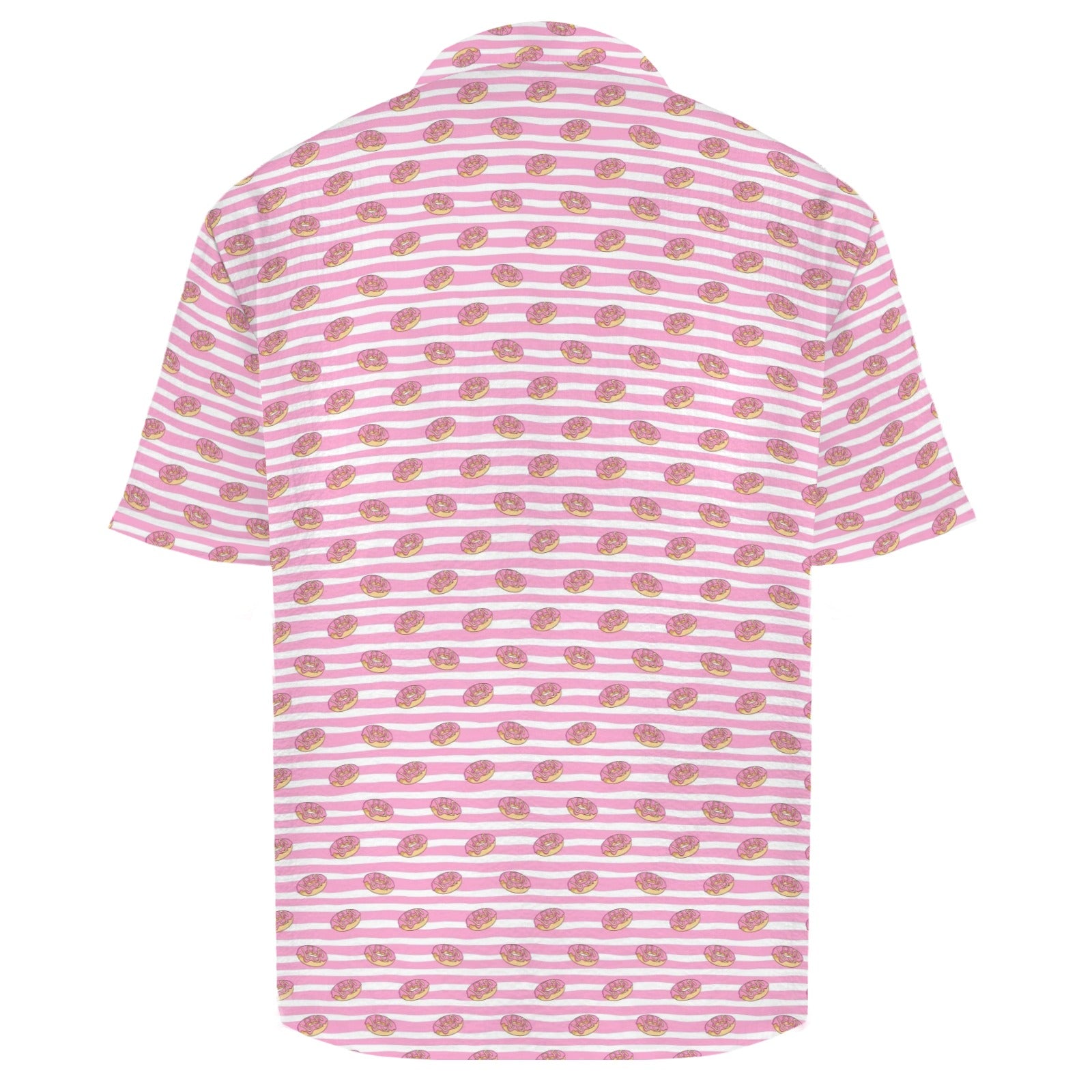 Pink Donut Stripes Men's Crinkle Hawaiian Shirt