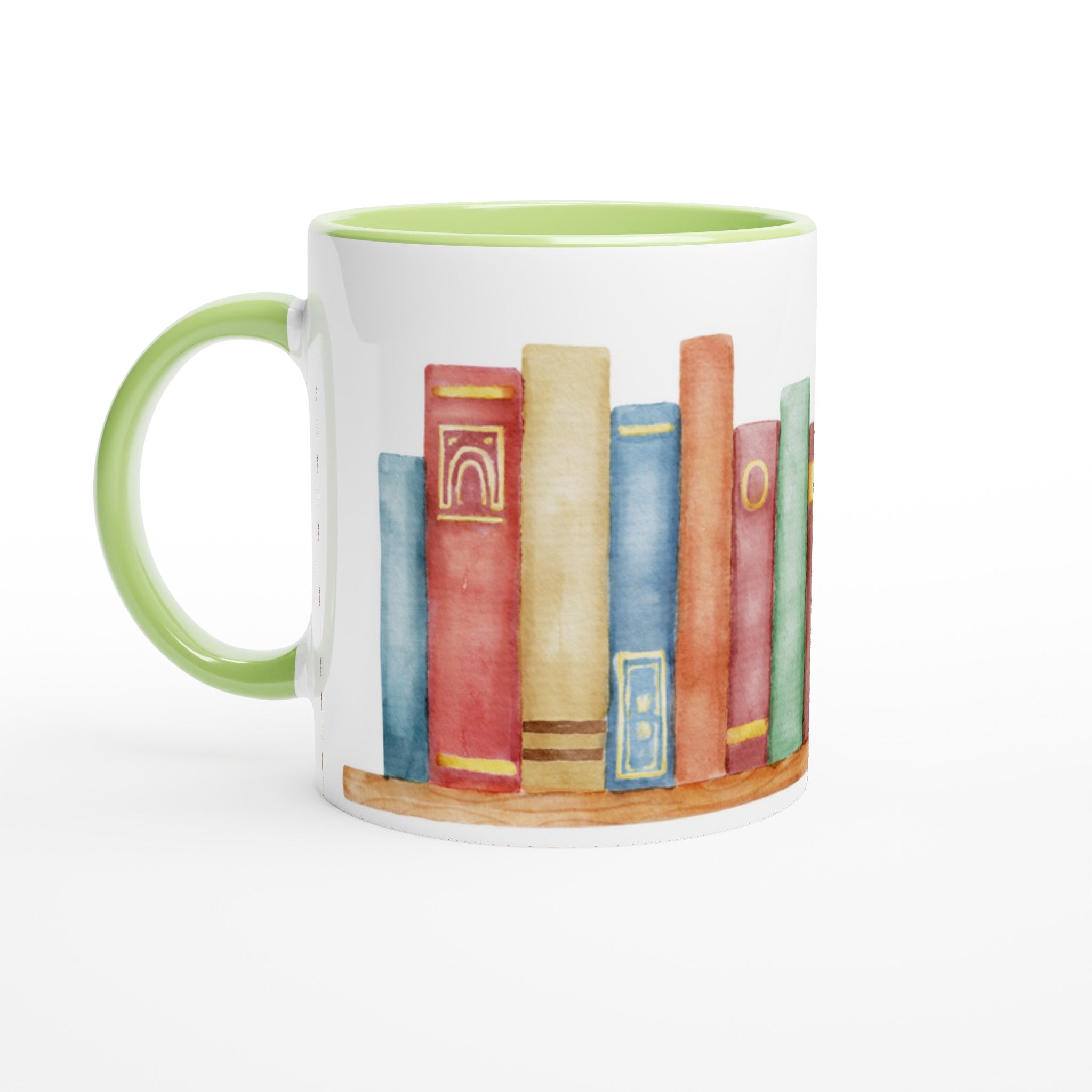 Books - White 11oz Ceramic Mug with Colour Inside Ceramic Green Colour 11oz Mug Globally Fulfilled Reading
