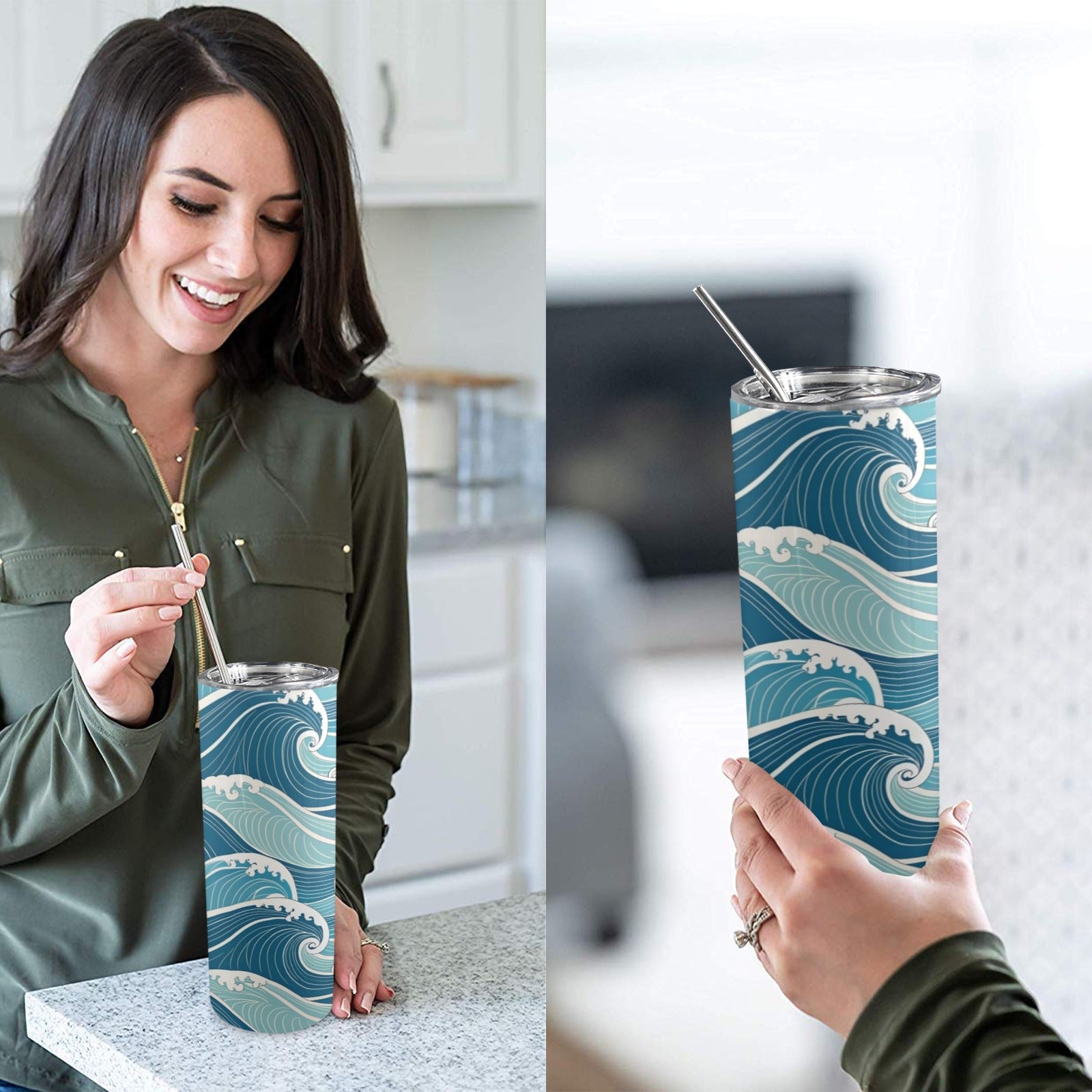 Ocean Waves - 20oz Tall Skinny Tumbler with Lid and Straw
