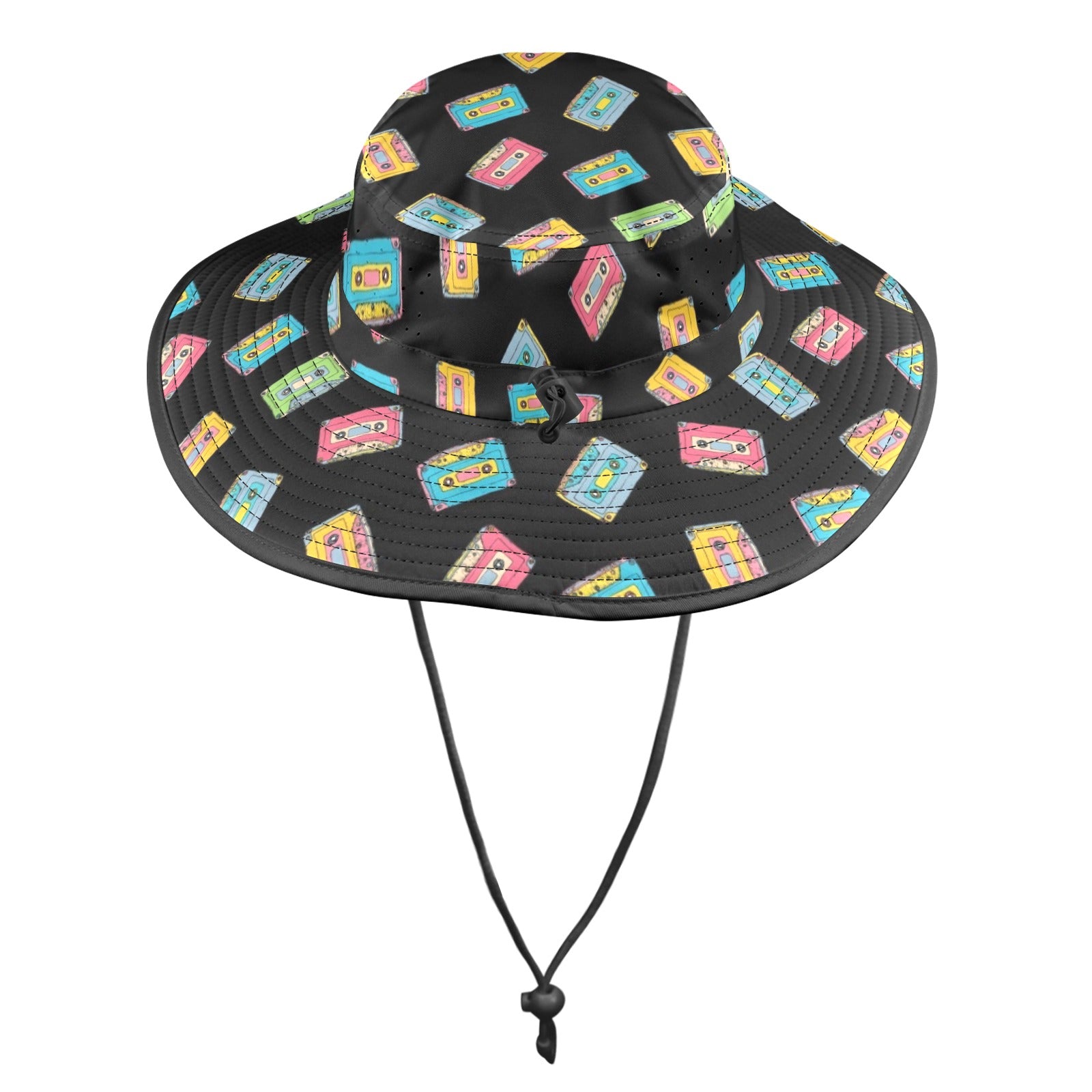 Colourful Cassettes - Wide Brim Bucket Hat Wide Brim Bucket Hat Music Printed Offshore Retro