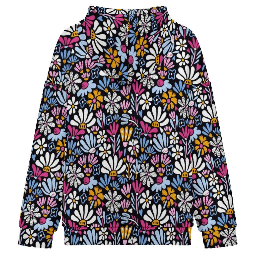 Graphic Flowers On Black Women's Full-Zip Hoodie