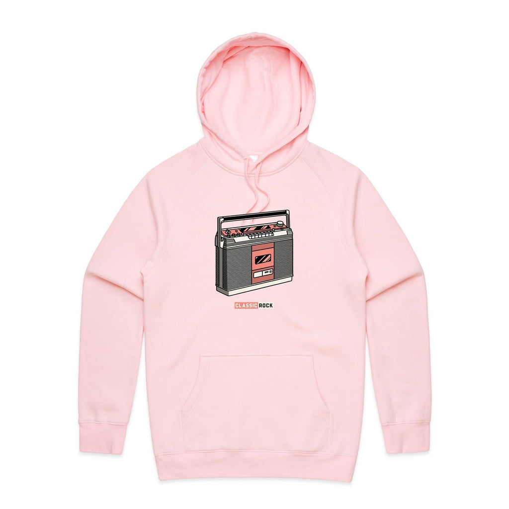 Classic Rock, Cassette Player - Mens Hoodie Pink Mens Hoodie Music Printed In Australia