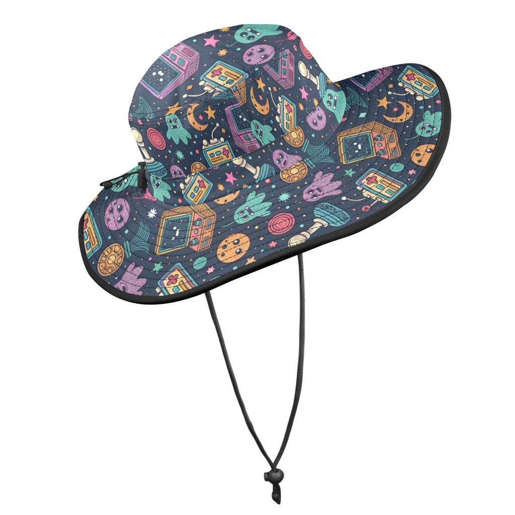 Space Arcade Wide Brim Bucket Hat Wide Brim Bucket Hat Games Printed Offshore Retro
