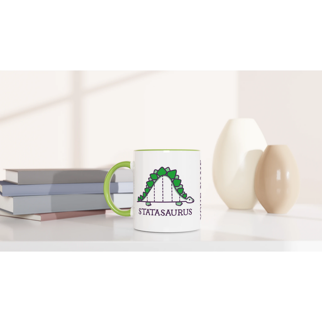 Personalised - Statasaurus - White 11oz Ceramic Mug with Colour Inside Personalised 11oz Mug animal customise Globally Fulfilled Maths personalise Science